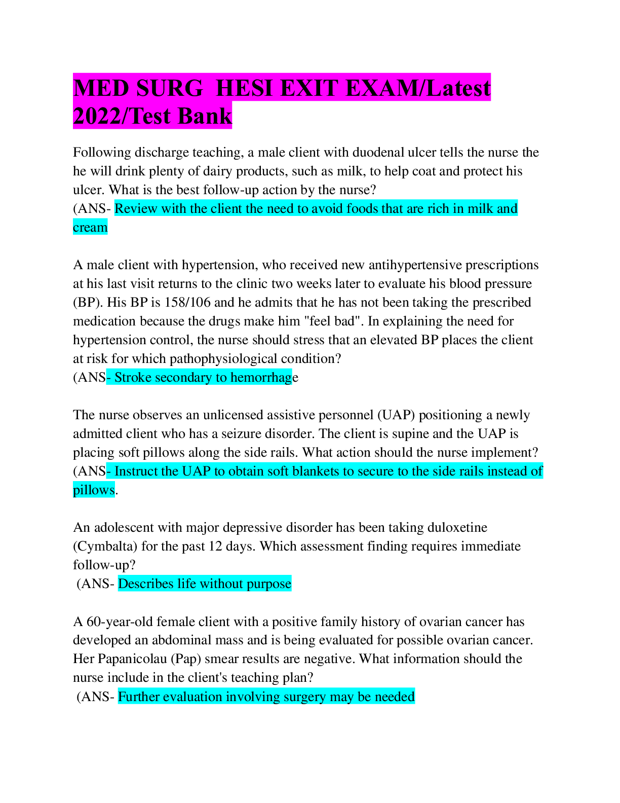 Hesi Medical Surgical – NCLEX & HESI REVIEW